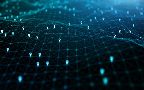 Location icons of gps navigation, Global 5g high speed internet connection and Big data analysis process background