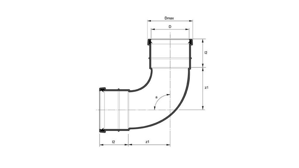 Measurement drawing bend 2 socket long radius