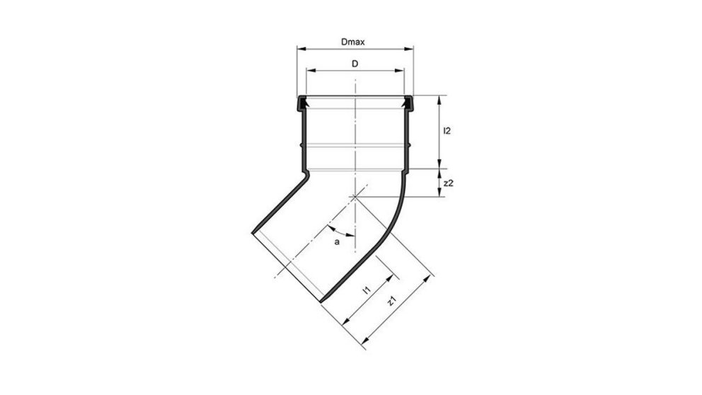 Measurement drawing bend 45gr 1 socket