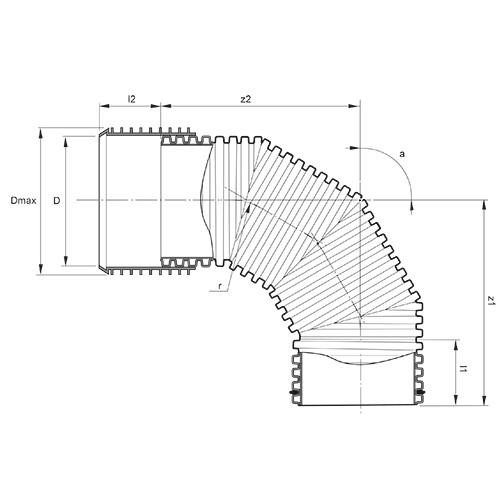 Measurement drawing Pragma bend 90gr 1 socket segment welded