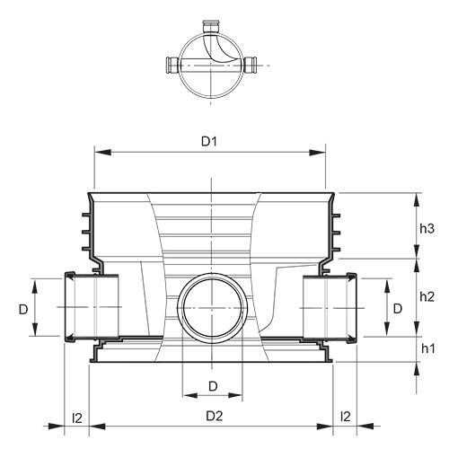 Measurement drawing Pro600 branch right 90deg long connections