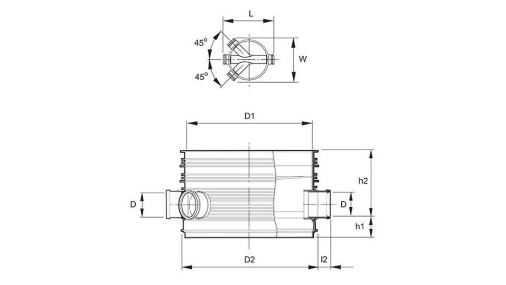 Measurement drawing Polar Pro 1000-160 Chamber 45 gr dubbelavgrenad