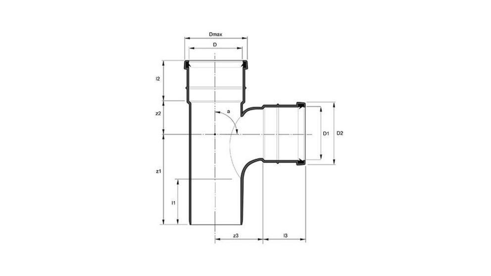 Measurement drawing branch 90gr 2 socket long