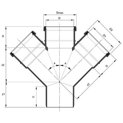 Measurement drawing doubel branch 45gr