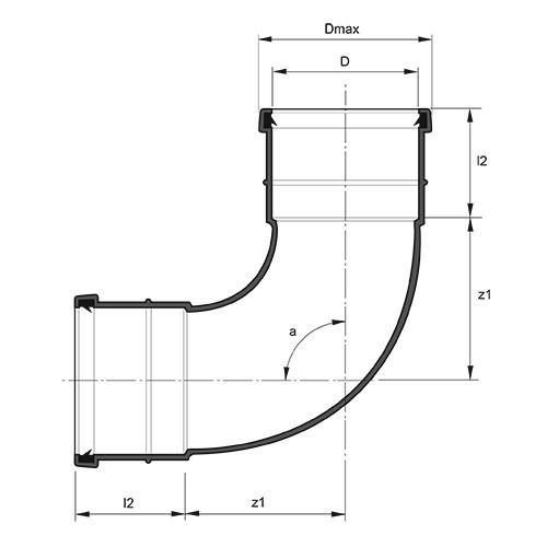 Measurement drawing bend 2 socket long radius