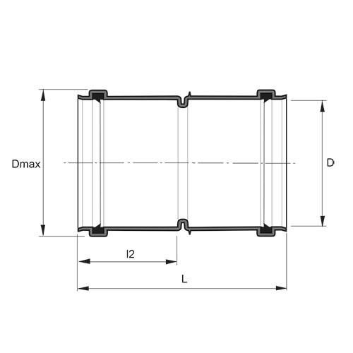 Measurement drawing Double socket PP with sealing for smooth pipe