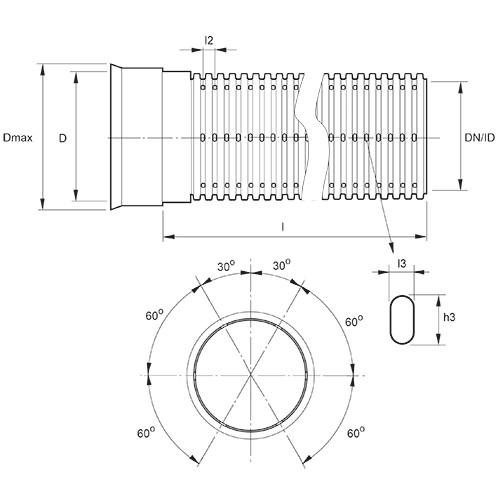 Measurement drawing Drain Pipe DW oval slot