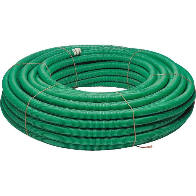 PE corrugated outside smooth inside 50x42 coil opto cable green