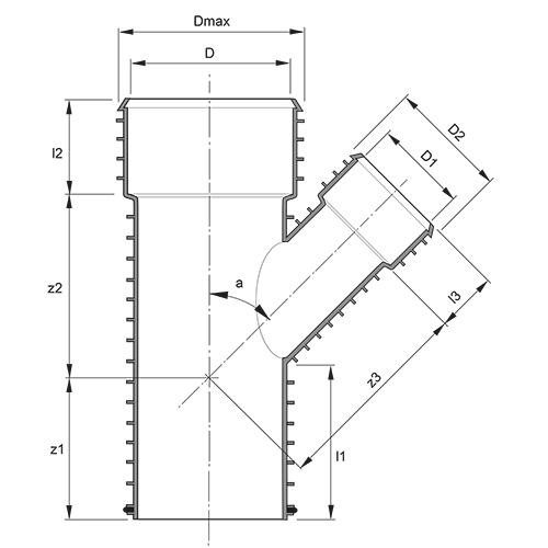 Measurement drawing Pragma branch 45gr 2 socket