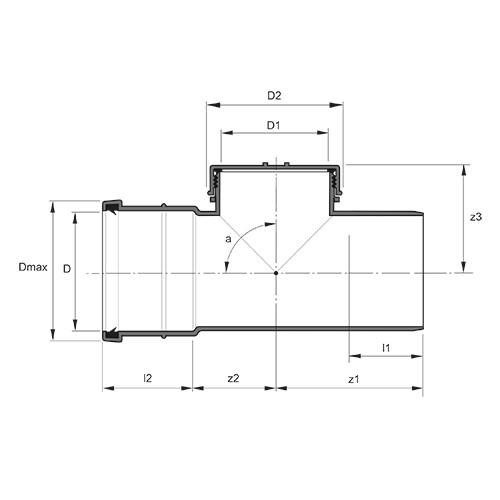 Measurement drawing Access pipe with cover 1 socket