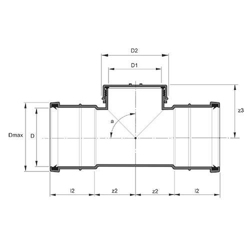 Measurement drawing Access pipe with cover 2 socket