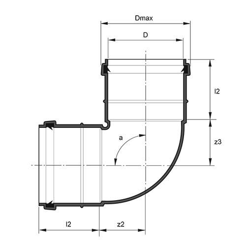 Measurement drawing bend 90 gr low