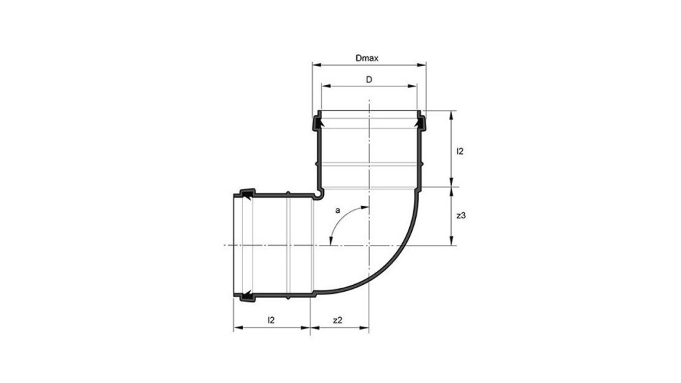 Measurement drawing bend 90 gr low