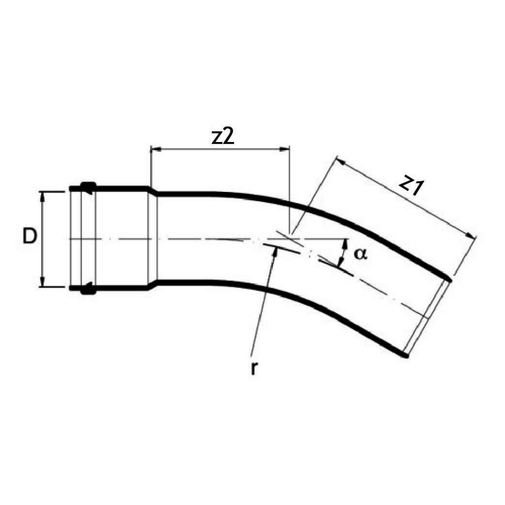 Technical drawing PVC cable bend