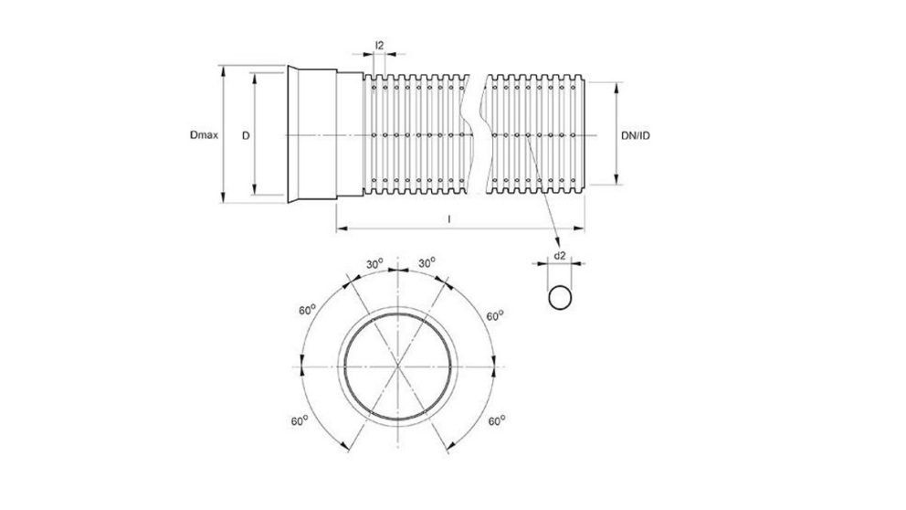 Measurement drawing Drain Pipe DW round slot