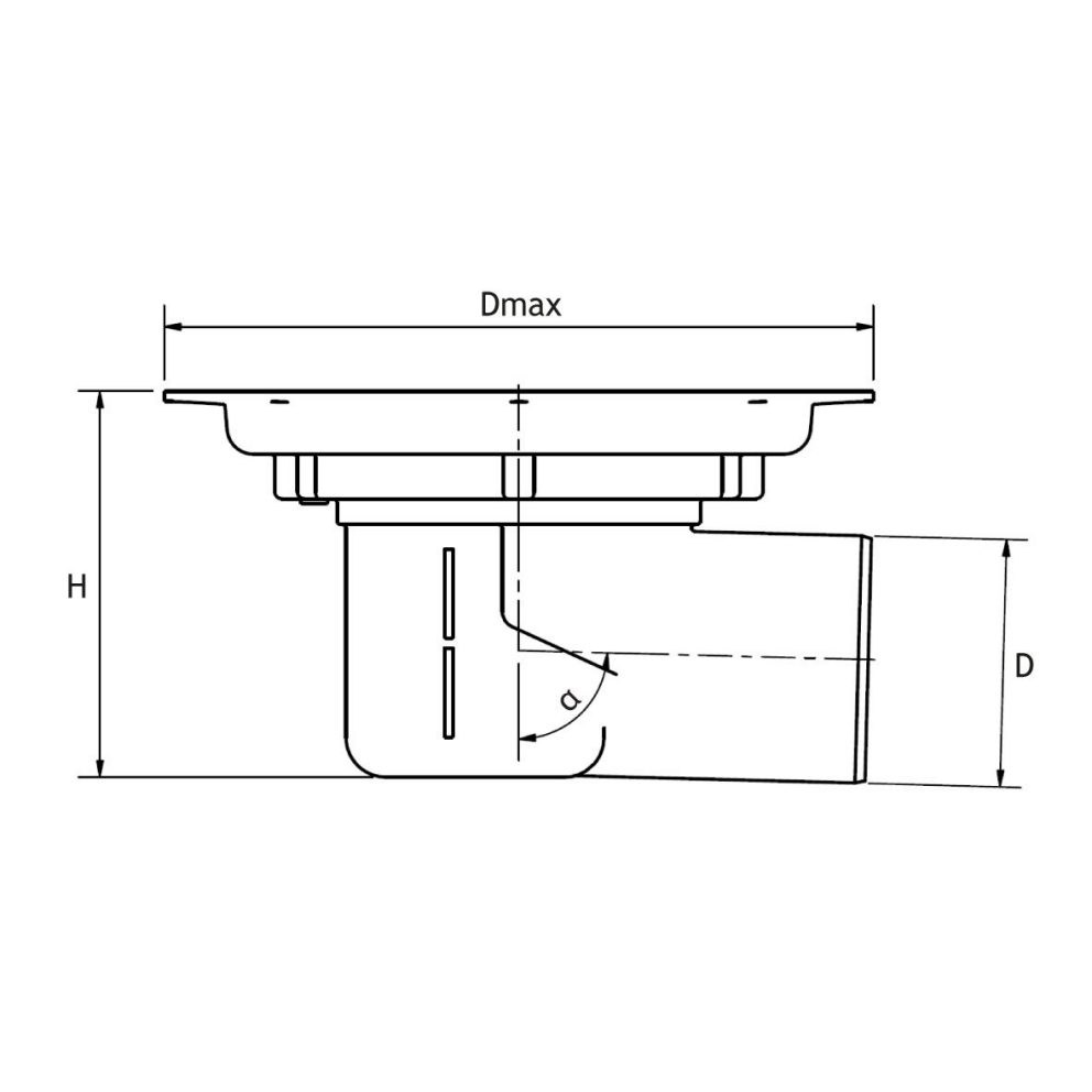 Measurement drawing Pipelife floor gully with side outlet