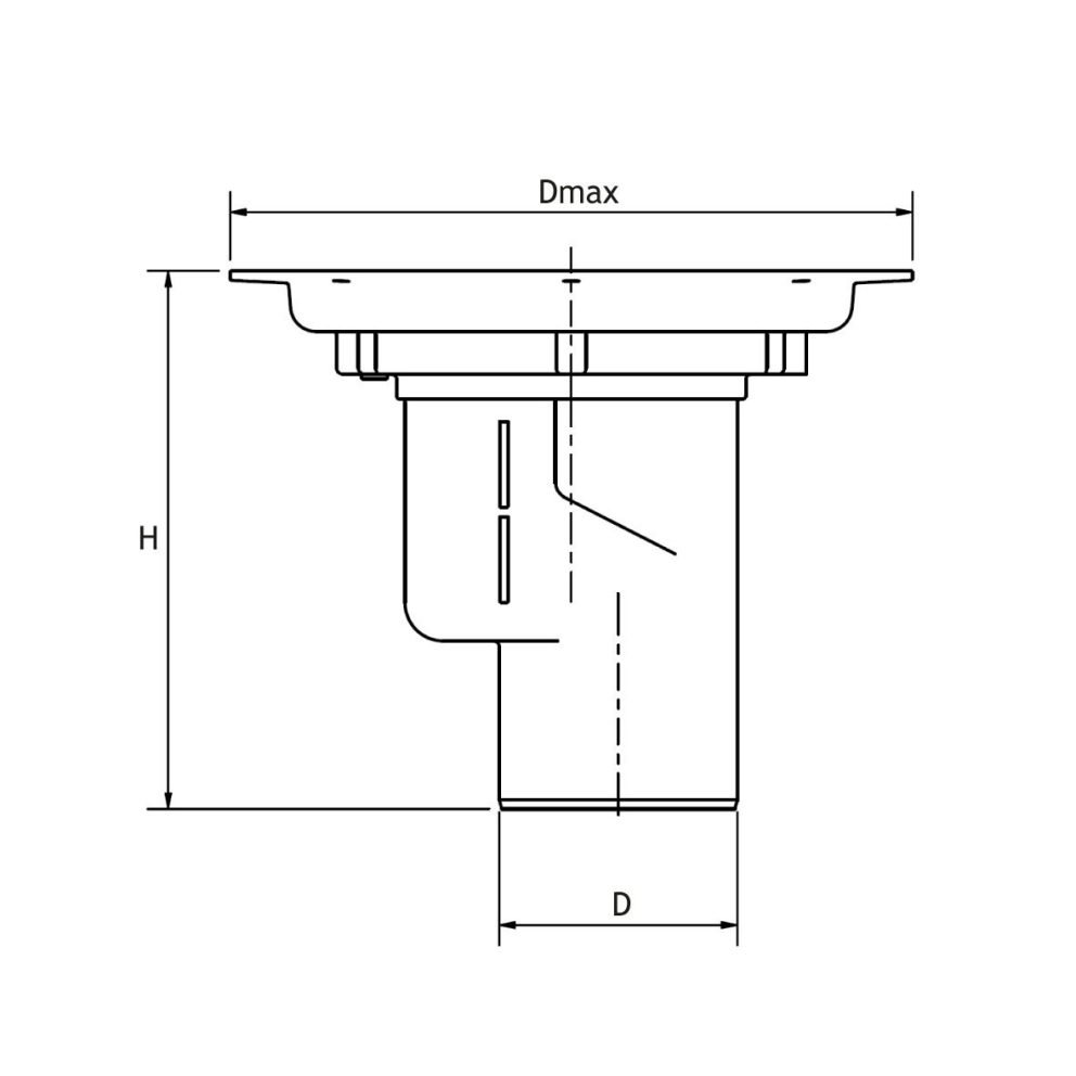 Measurement drawing Pipelife floor gully with bottom outlet