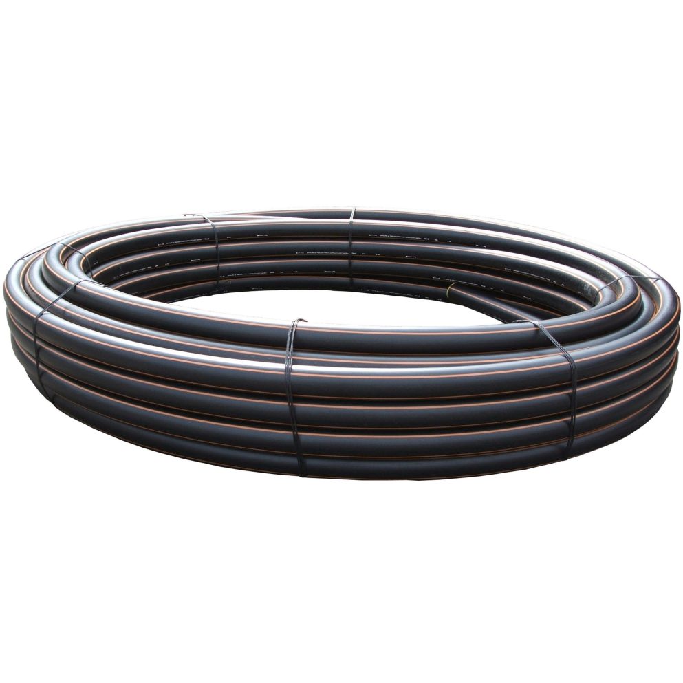 PE100 RC Tryckrör 63x3,8mm L=100m SDR17 PN10 svart med brun stripe