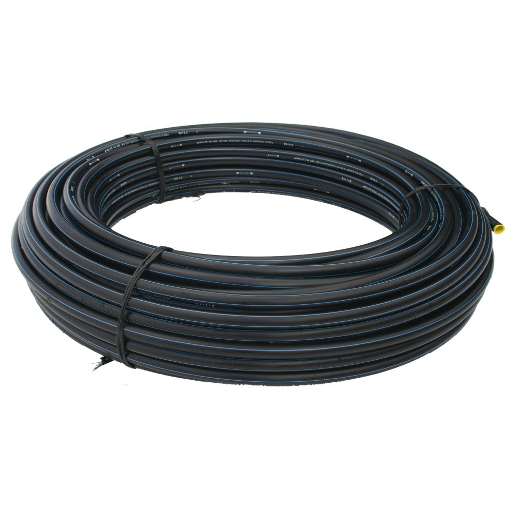 PE100 RC Tryckrör 50x3,0mm L=100m, SDR17 PN10, svart med blå stripe