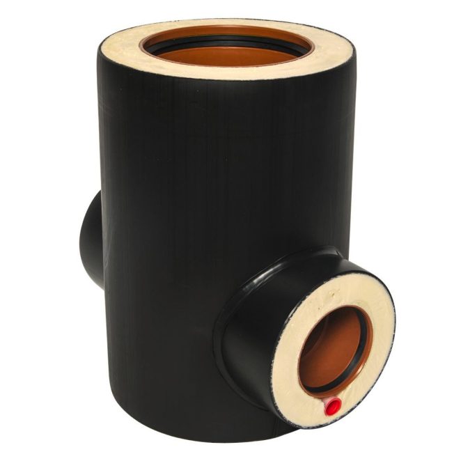 PP chamber rodding tee smooth for 200 smooth riser with 1 tracer pipe black Isovarm