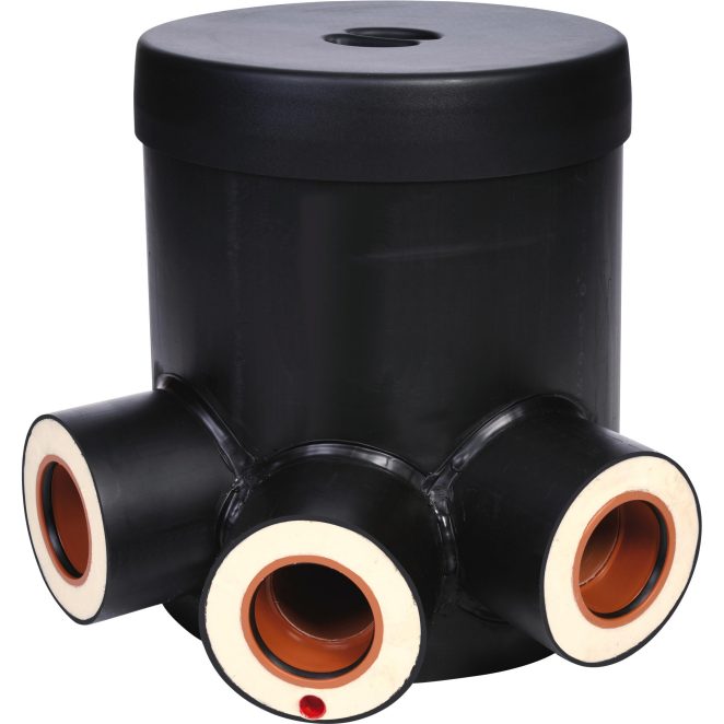 PP chamber inspection double branched 45deg smooth for 400 DW riser with 1 tracer pipe black Isovarm
